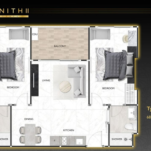 Zenith Pattaya 2, 2 Bedroom - 68 m²