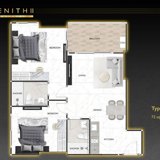 Zenith Pattaya 2, 2 bedroom apartments - from 46 m² to 76 m²