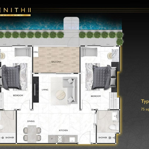 Zenith Pattaya 2, 2 Bedroom - 75 m²