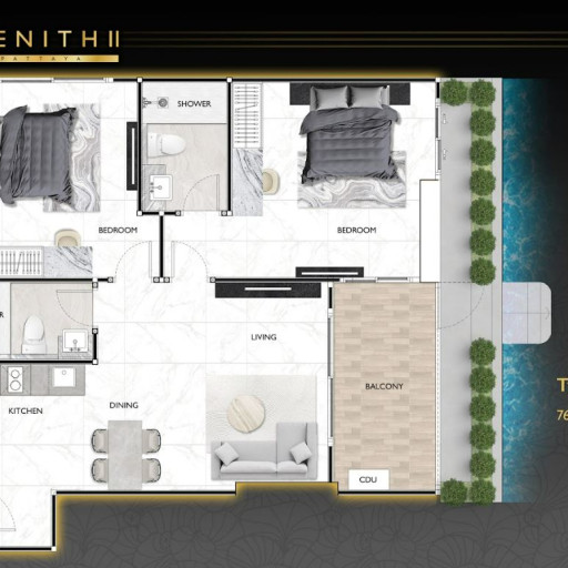 Zenith Pattaya 2, 2 bedroom apartments - from 46 m² to 76 m²