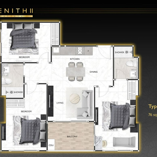 Zenith Pattaya 2, 3 Bedroom - 76 m²